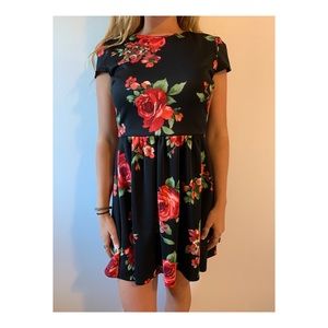 black dress with red roses